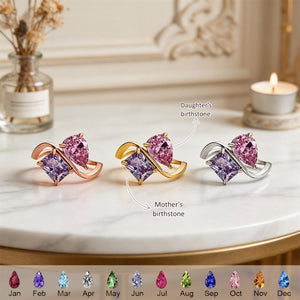 Mother & Daughter Double Birthstones Infinity Bonds Ring
