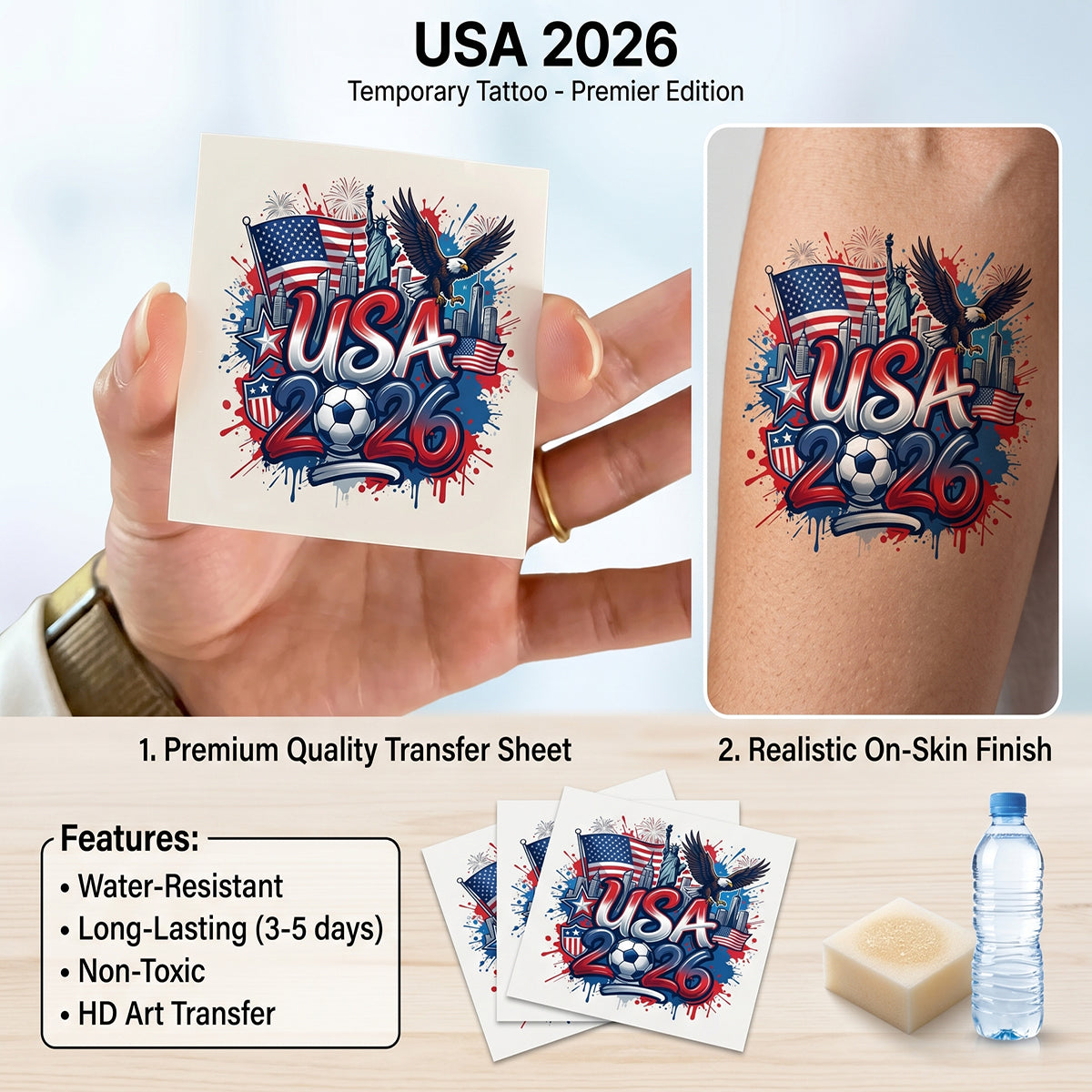 Personalized 2026 Soccer Country Tattoo Sticker | Perfect For Fan Events & Tailgates