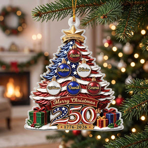 Personalized America's 250th Family Christmas Tree Acrylic Ornament - Christmas Gift For Family