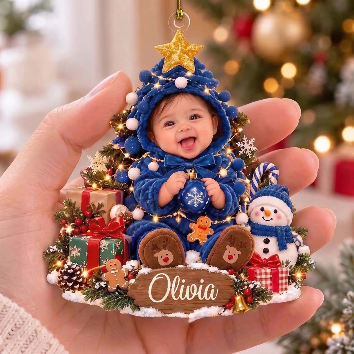 Personalized Newborn Photo Christmas Acrylic Ornament | Baby First Christmas Gift For Family