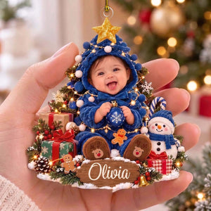 Personalized Newborn Photo Christmas Acrylic Ornament | Baby First Christmas Gift For Family