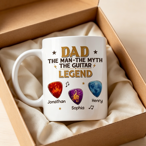 Personalized Guitar Pick Ceramic Mug With 1-6 Kids Names - Father's Day Gift For Guitar Player Dad