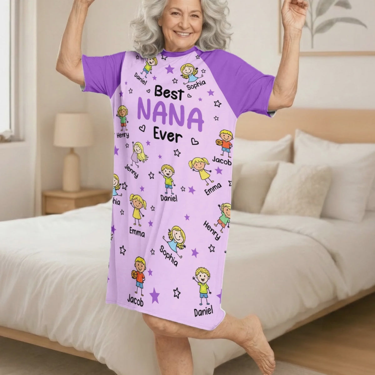 Personalized Women's Sleep Tee - Mother's Day Birthday Gifts For Mom Grandma