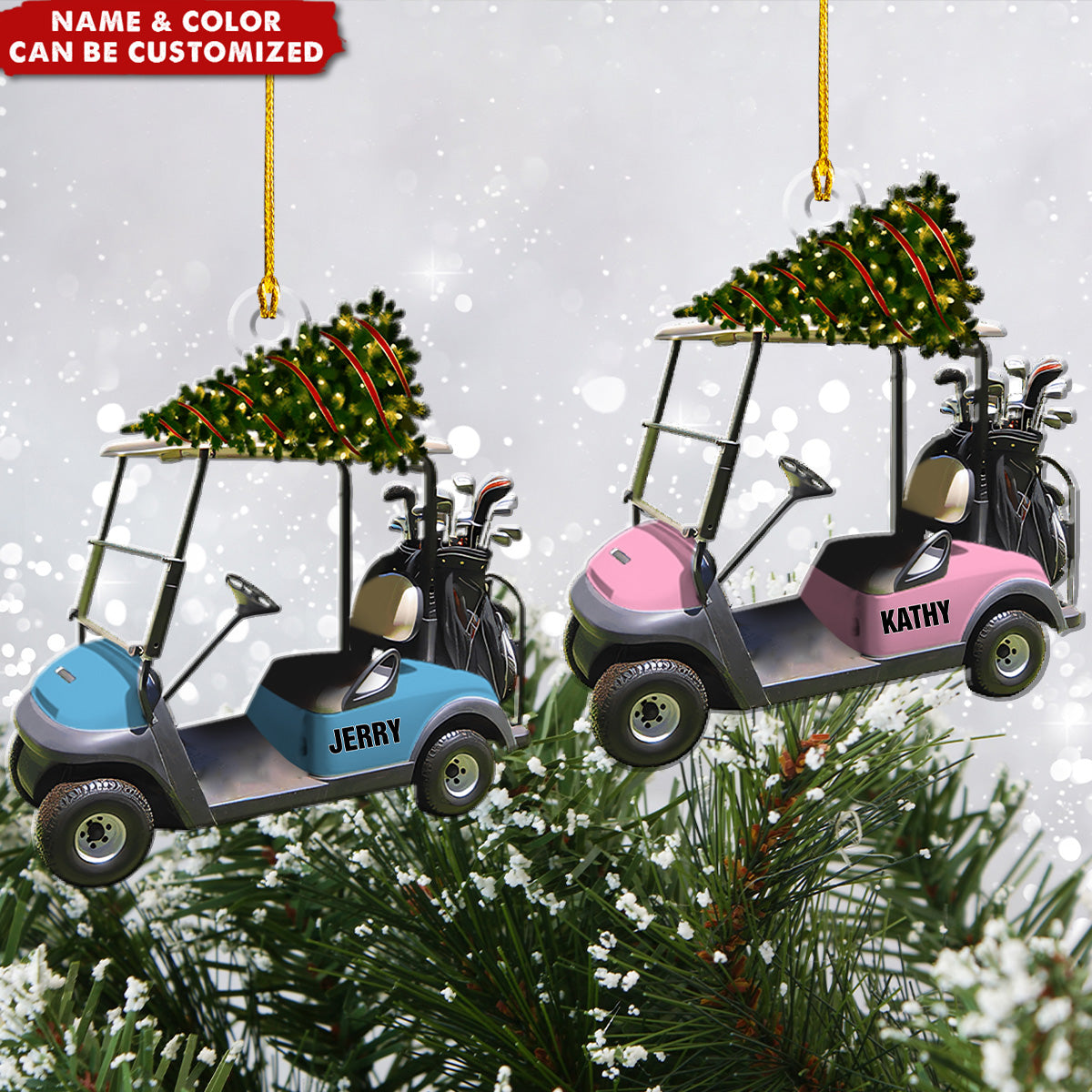Personalized Golf Cart Christmas Decoration - Name & Color Customize | Clubs decoration | Perfect Festive Decor For Golf Lovers