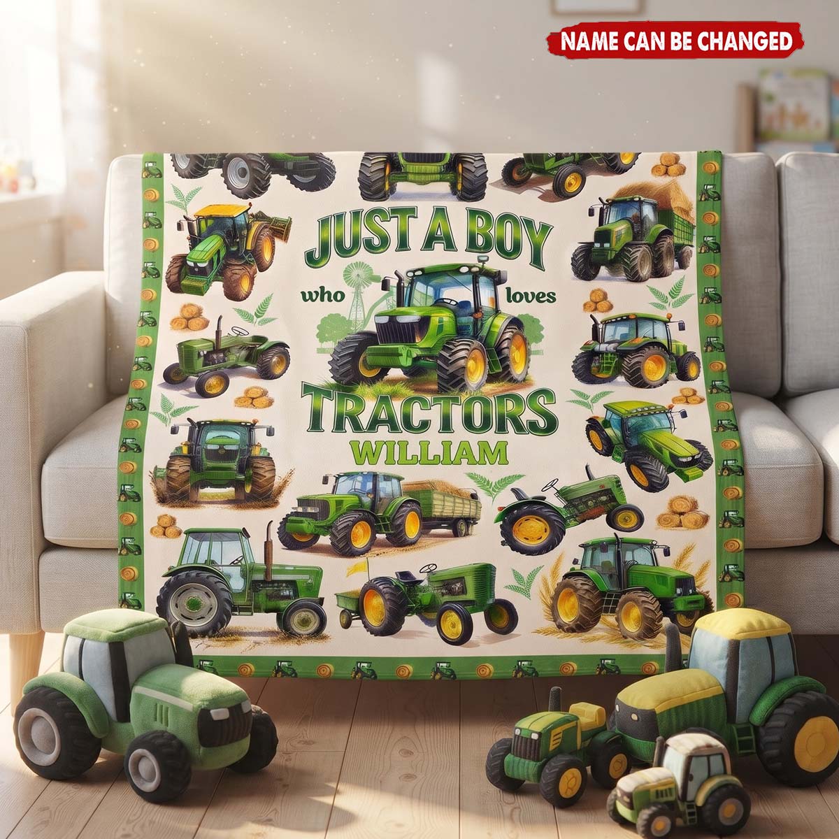 Personalized Just A Boy Who Loves Tractors Blanket - Custom Farm Christmas Birthday Gift For Son Grandson