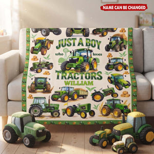 Personalized Just A Boy Who Loves Tractors Blanket - Custom Farm Christmas Birthday Gift For Son Grandson