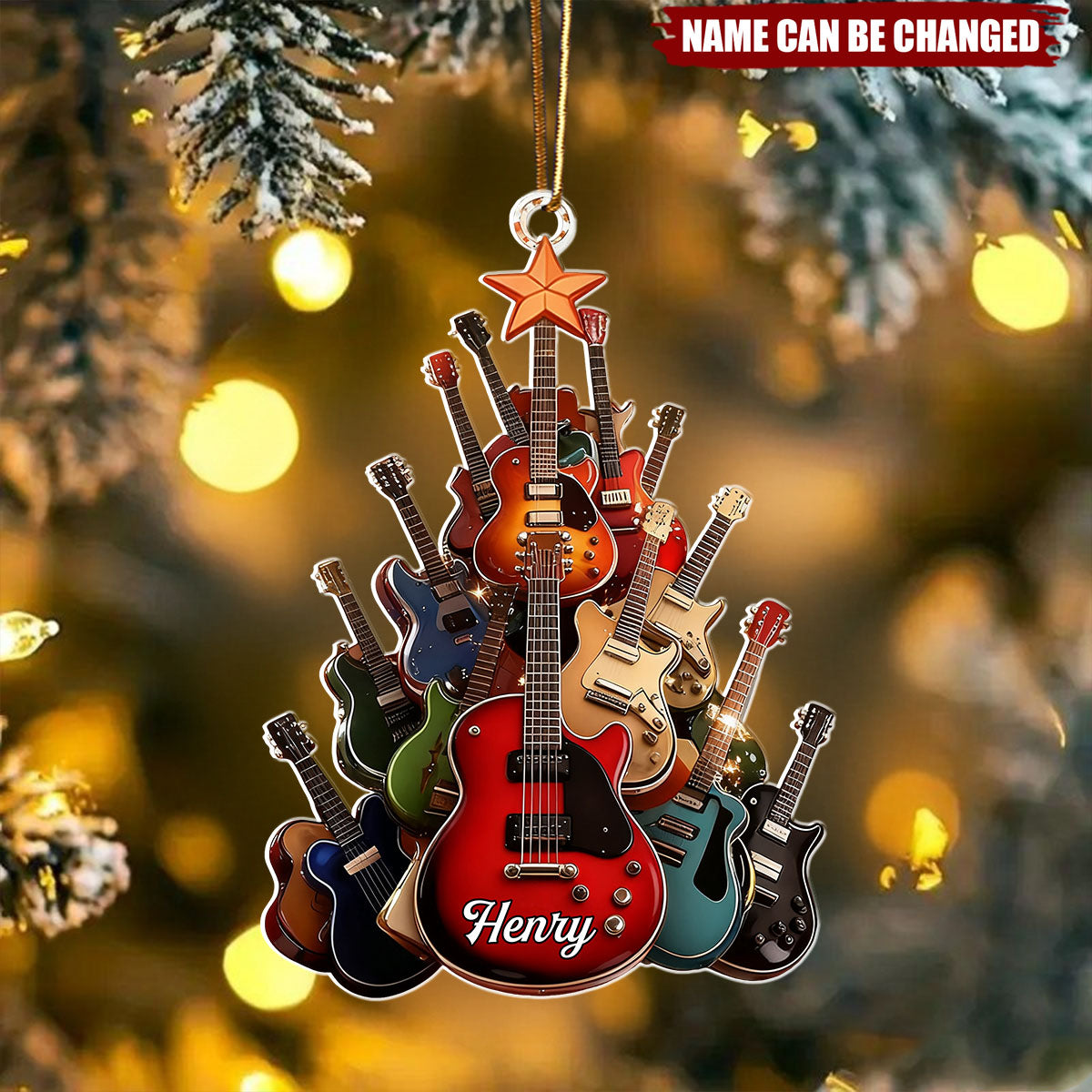 Personalized "Guitar Tree" Acrylic Ornament With Name - Unique Xmas Gift Birthday For Rock Musician & Guitar Player