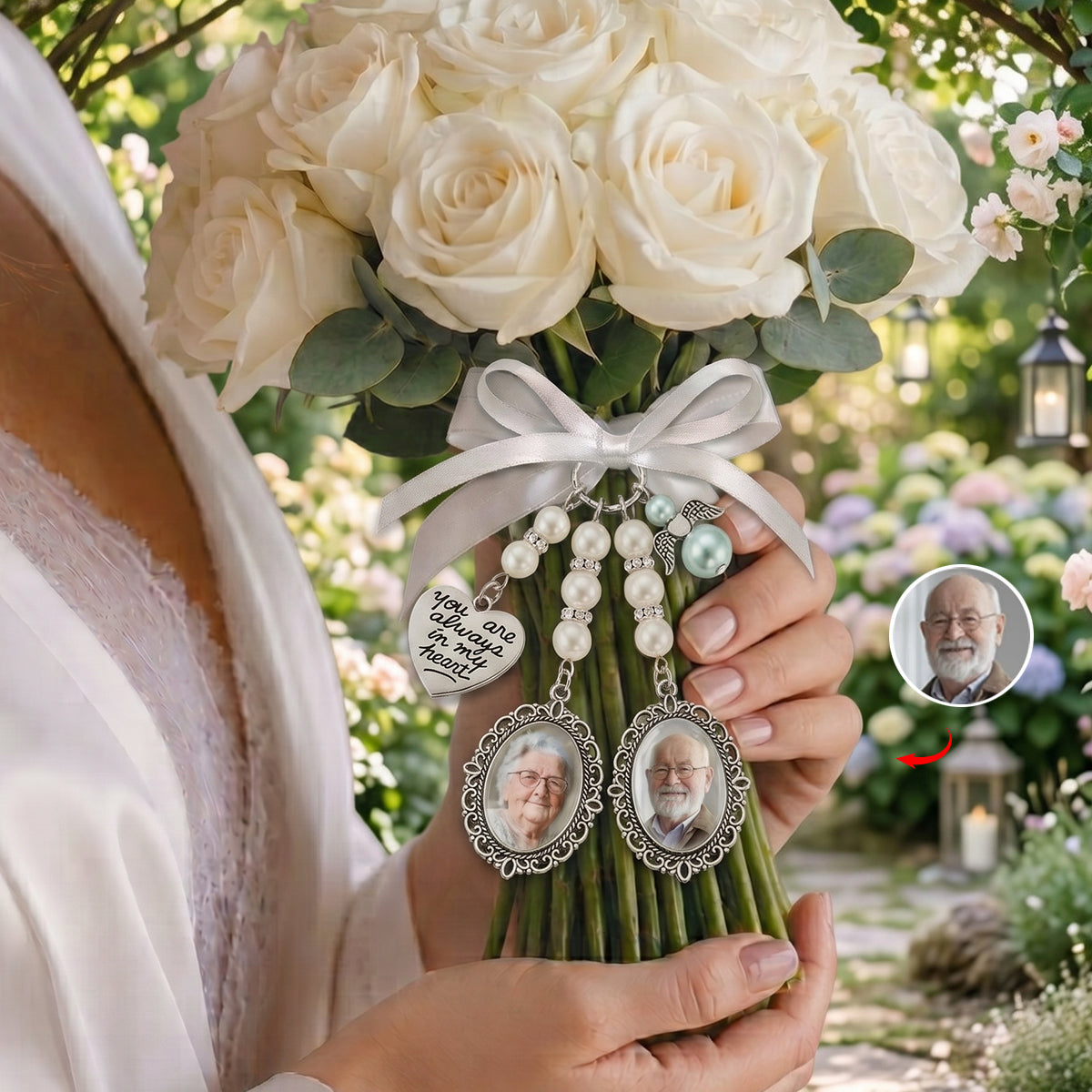 Custom Photo Bouquet Charm - Personalized Memorial Sympathy Gifts For Brides - In Loving Memory