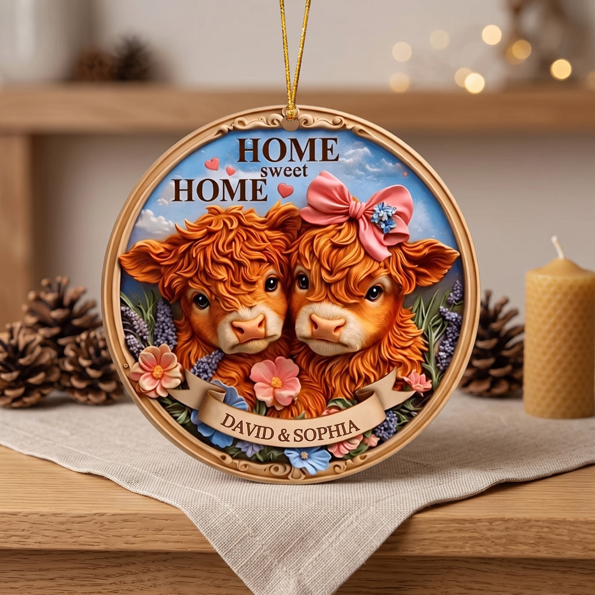 Personalized Highland Cow Couple Ornament | Christmas Keepsake