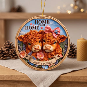 Personalized Highland Cow Couple Ornament | Christmas Keepsake