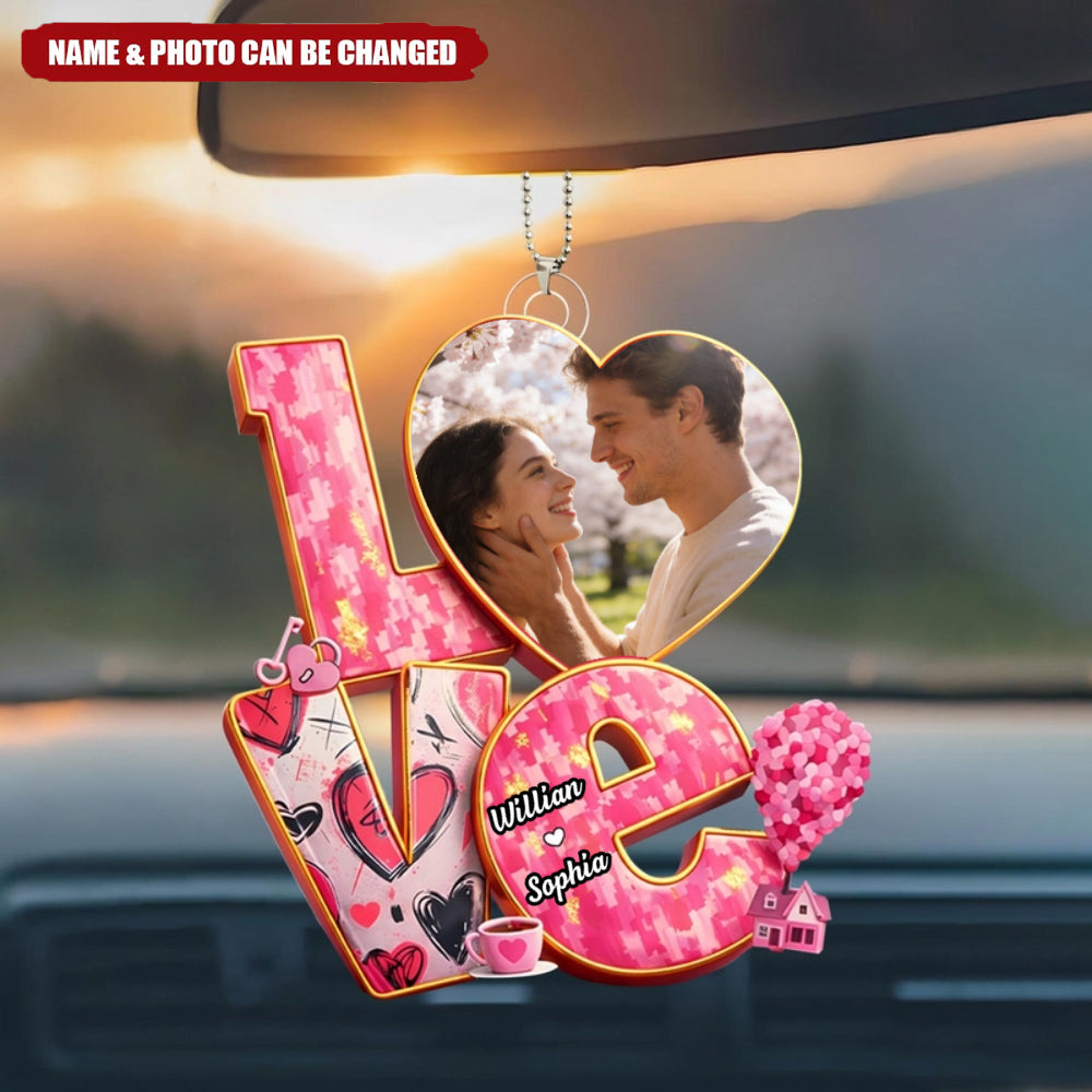 Personalized Couple Photo Love Adventure Car Ornament With Names & Color | Sweet Valentine's Day Surprise For Him Her