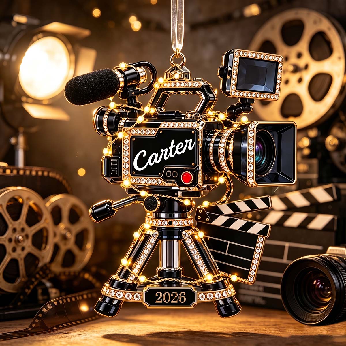 Personalized Movie Camera Christmas Ornament | Unique Christmas Gift For Filmmakers Videographer Lover