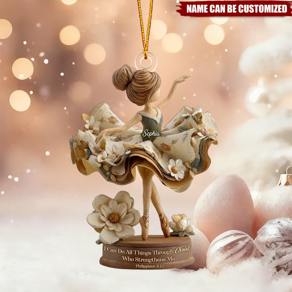 Personalized Ballerina Dancer 3D Effect Acrylic Ornament With Name - Christmas Gift Keepsake For Daughter & Ballet Lover