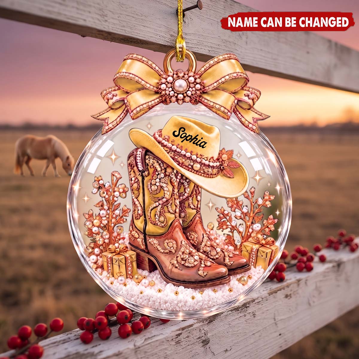 Personalized Cowboy Boot Acrylic Ornament - Christmas Gift For Cowgirl Western Lovers