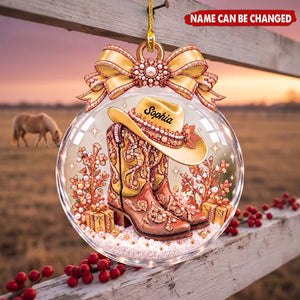 Personalized Cowboy Boot Acrylic Ornament - Christmas Gift For Cowgirl Western Lovers