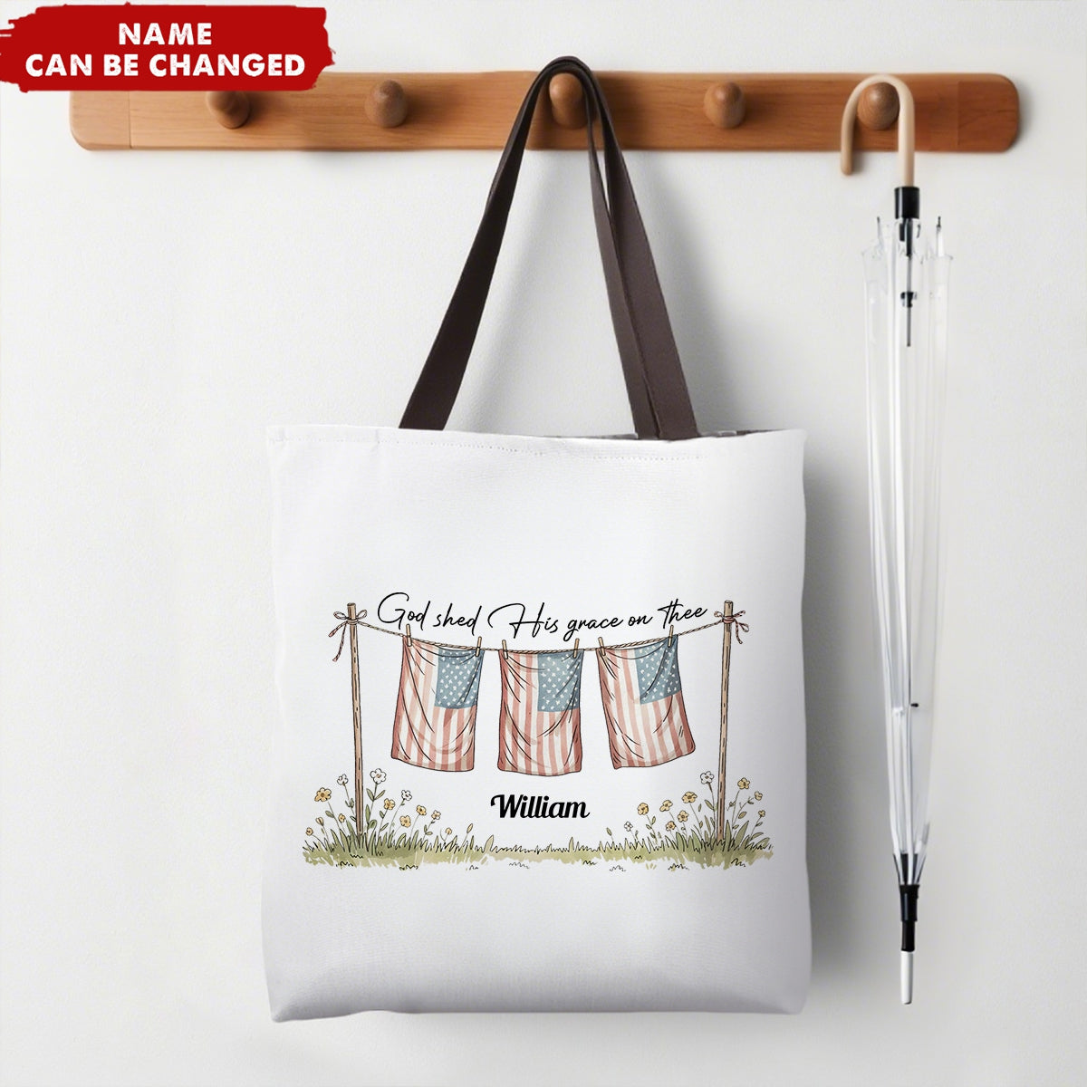 Personalized Tote Bag God Shed His Grace On Thee Independence Day Faith and Freedom Christian