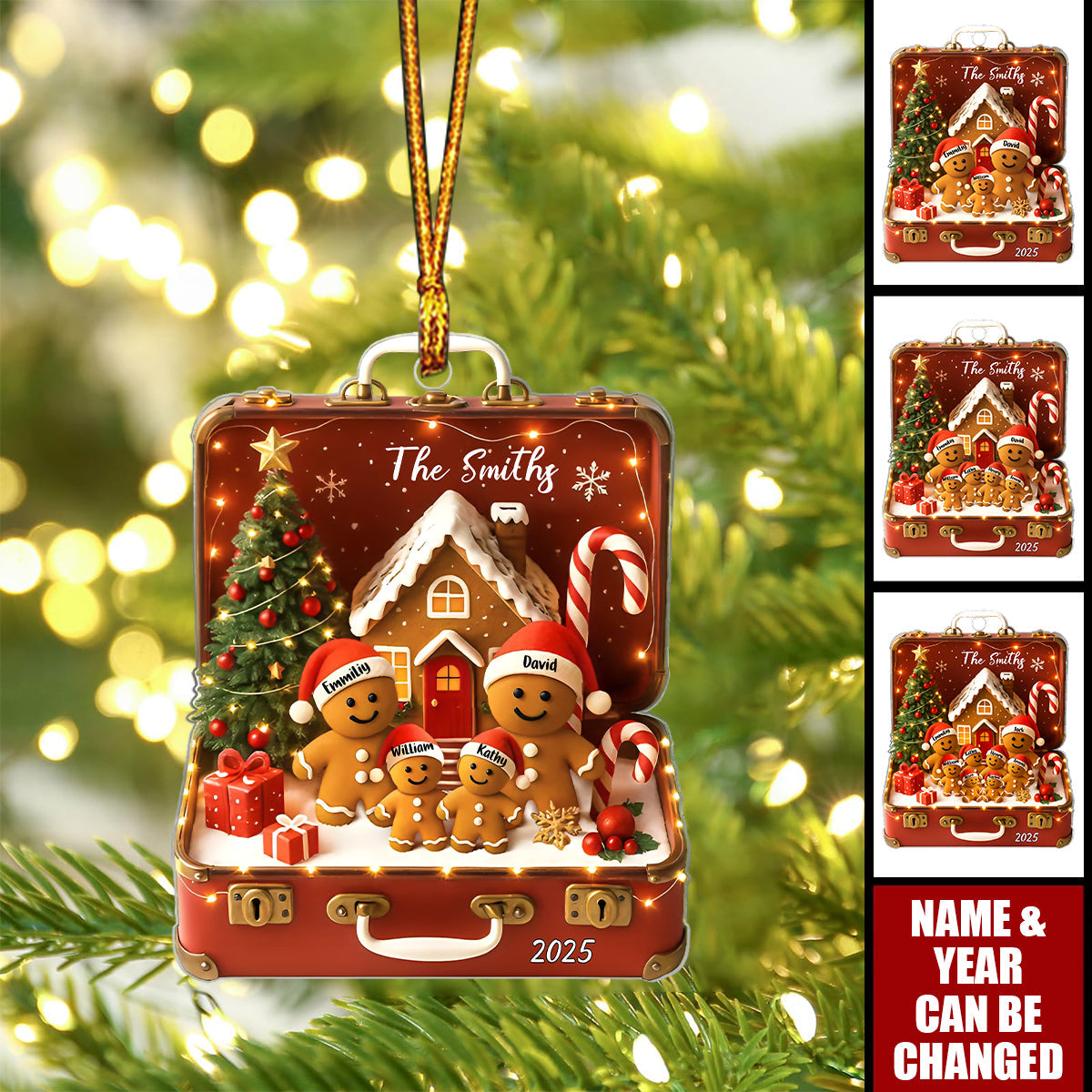 Personalized Gingerbread Family Vintage Suitcase Ornament With Names And Year,Capturing Cozy Christmas Family Vacation