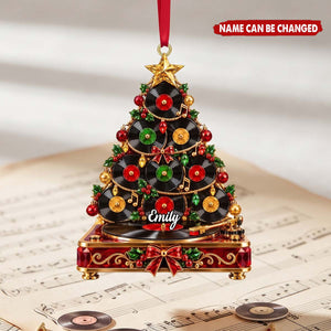Personalized Vinyl Record Christmas Tree Ornament | Retro Record Player Hanging Decor For Music Lovers
