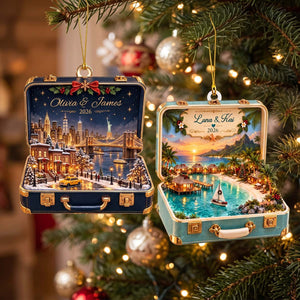 Personalized Suitcase Travel Scenery Acrylic Ornament | Romantic Travel Memory Keepsake, Christmas Gift For Couple