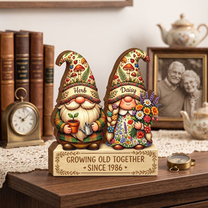 "Growing Old Together" Personalized Wooden Block - Anniversary Gift For Couples Grandparents