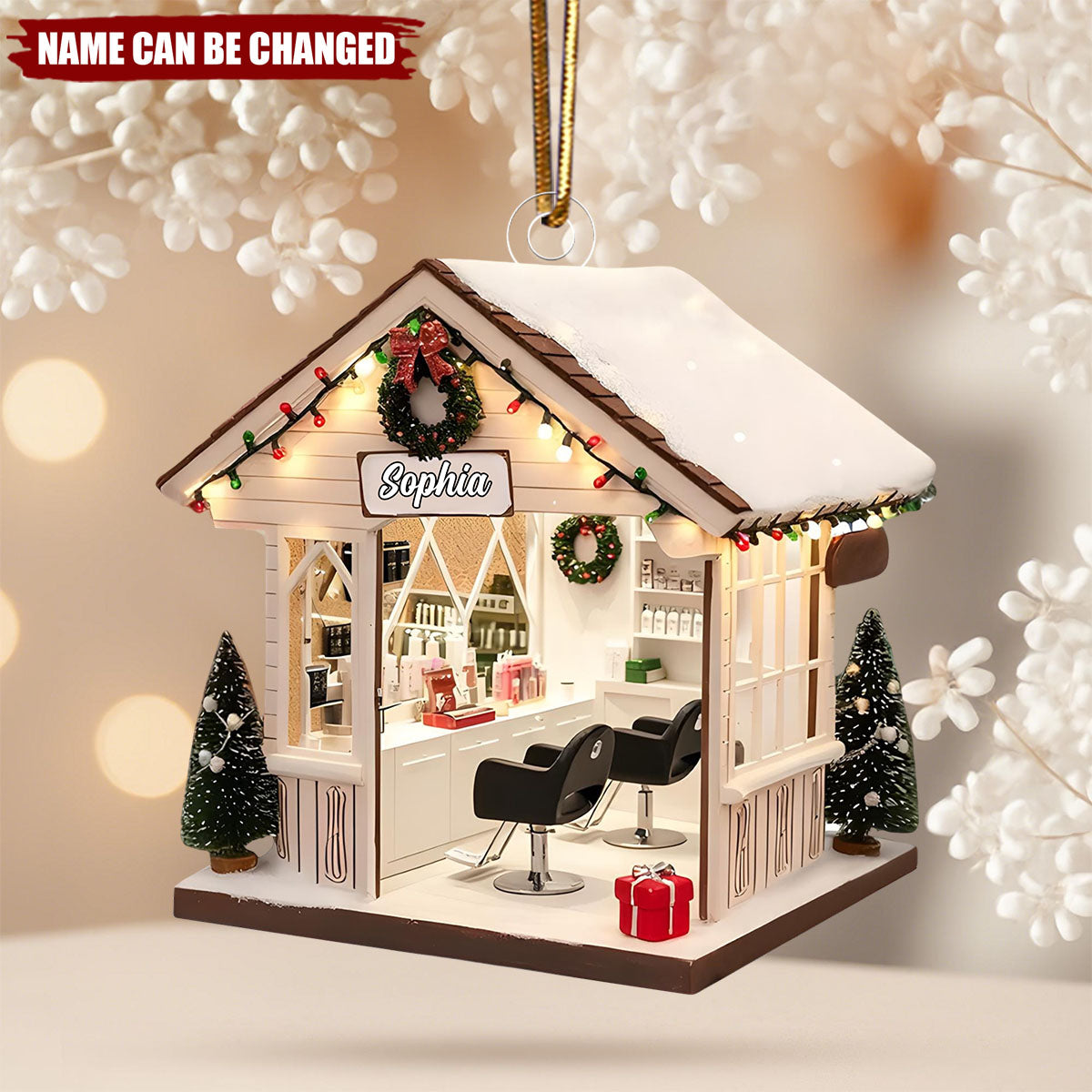 Personalized 3D Effect Winter Hair Salon Ornament With Name | Chic Christmas Gift For Hairstylist Hairdresser Cosmetologist