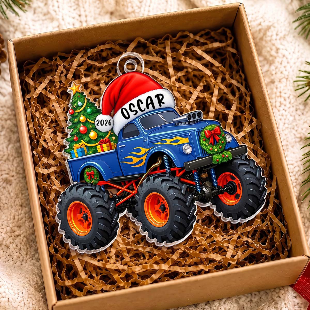 Personalized Monster Truck Acrylic Christmas Ornament | Christmas Gift For Nephew Son Grandson