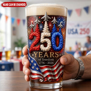 Personalized Patriotic 250th US Independence Day Beer Glass