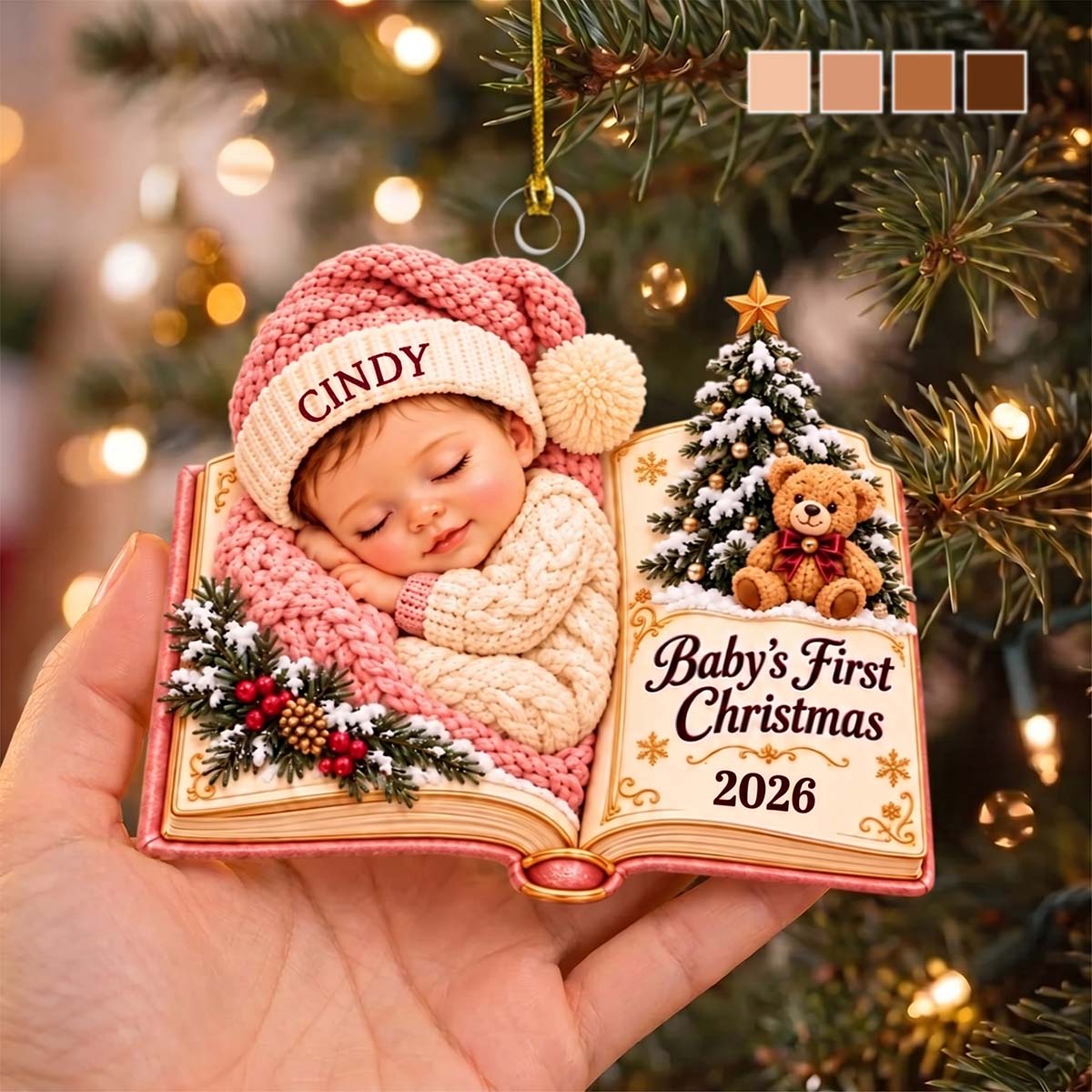 Personalized Baby's First Christmas Book Acrylic Ornament 2026 - Gift For New Parents Family