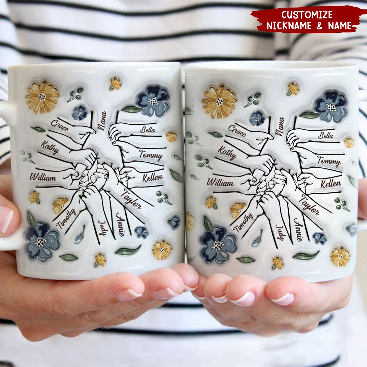 Hold My Hand, Hold My Heart - Family Personalized 3D Inflated Effect Printed Mug