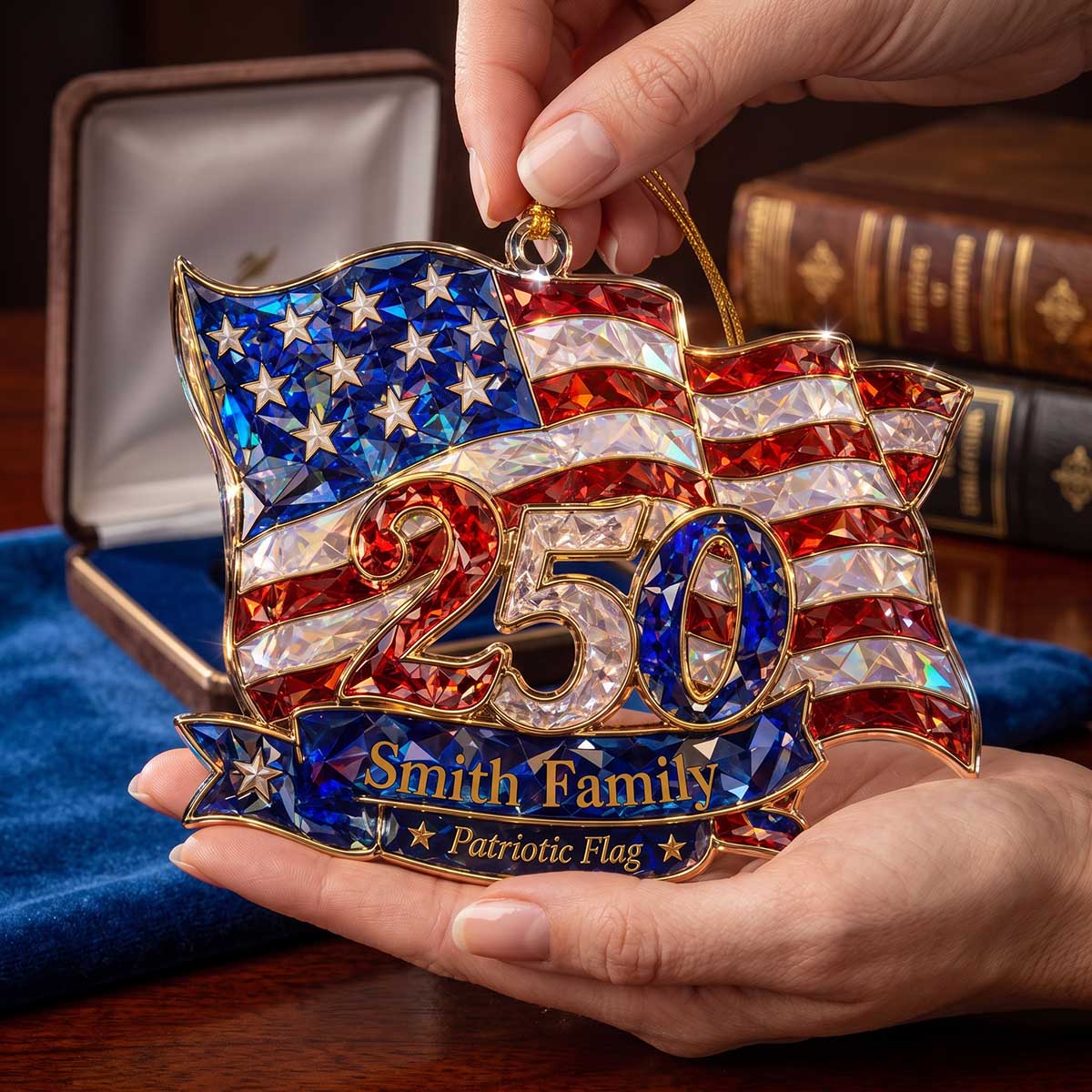 Personalized US Flag Shaped Acrylic Ornament | USA 250th Anniversary Christmas Patriotic Decor