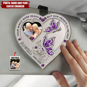 Personalized Memorial Wing Car Visor Clip With Photo & Names & Year | Heart-Shaped Guardian Angel Tribute Bereavement Gift For Grieving Family