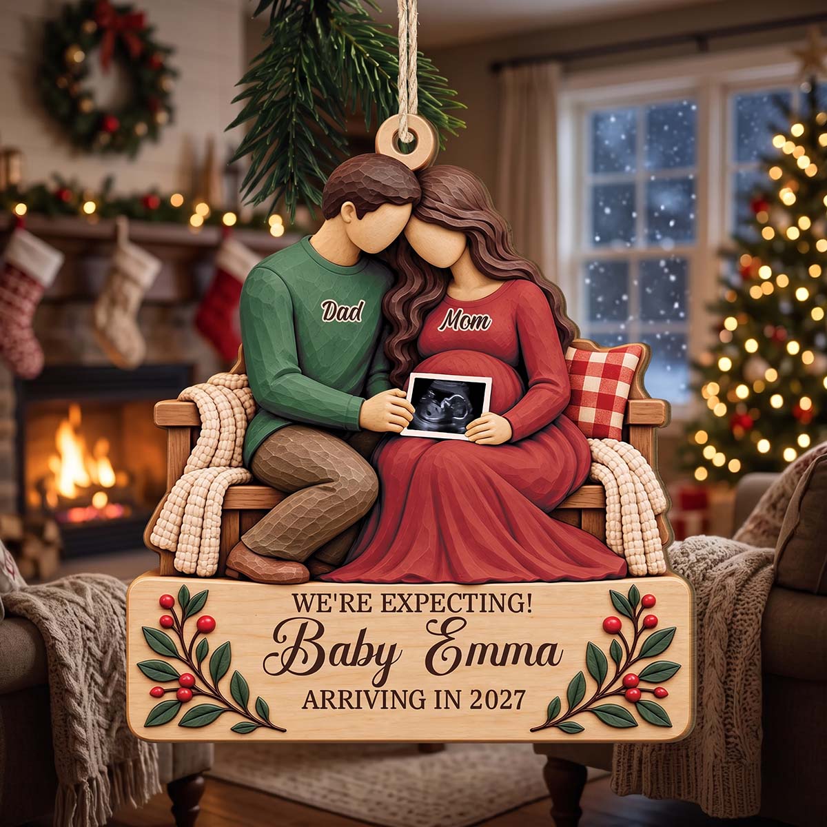 We're Expecting Personalized Wooden Ornament - Christmas Keepsake For Mom & Dad-to-Be