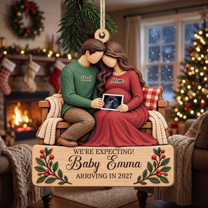 We're Expecting Personalized Wooden Ornament - Christmas Keepsake For Mom & Dad-to-Be