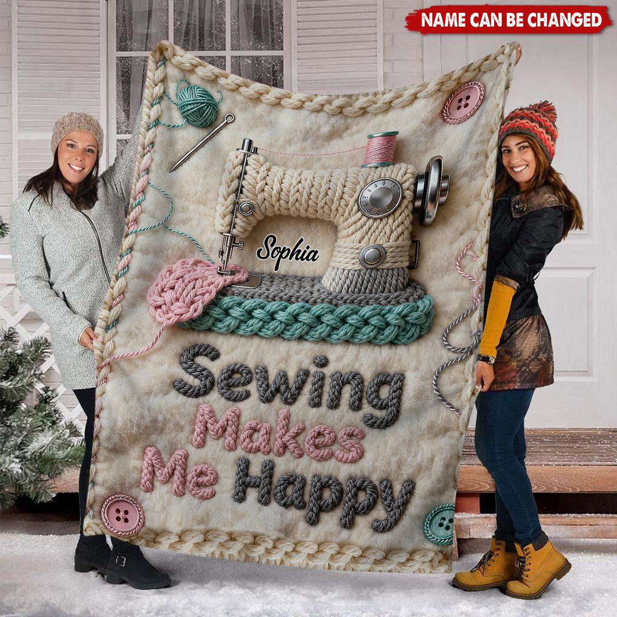 Personalized Soft Sewing Blanket With Name | Sewing Makes Me Happy | Creative Heartwarming Mother's Day Gift For Grandma Mom Seamstress