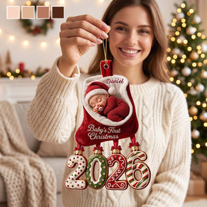 Personalized Sleeping Baby Stocking Acrylic Ornament | Baby's First Christmas Heirloom Gift For Family