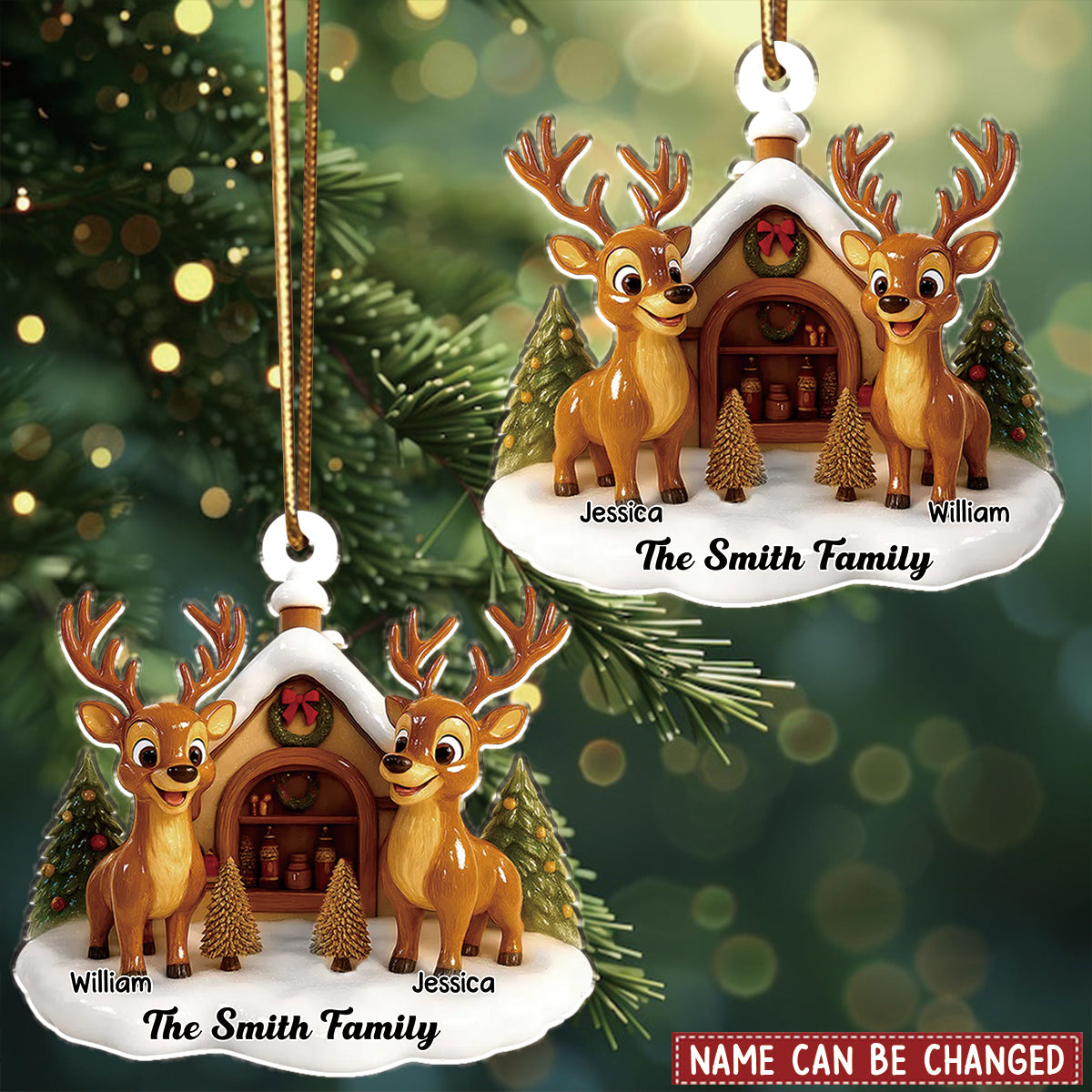 Personalized Reindeer Family Christmas Ornament With 2-10 Names,Recording The Bond Of Family Reunion At Christmas