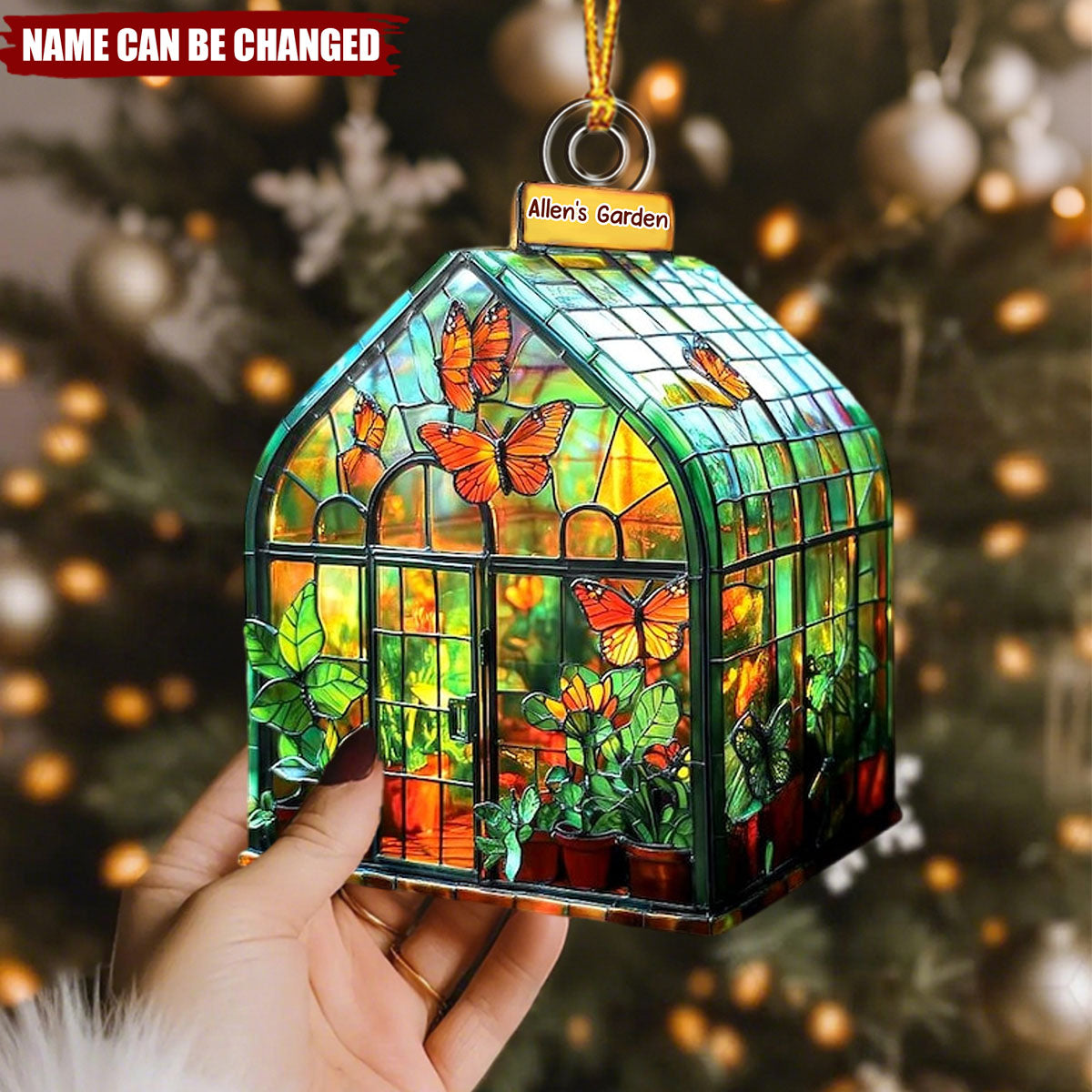 Personalized Stained Glass Style Greenhouse Ornament - Custom Name Garden Cottage Acrylic Decor, Christmas Gift For Gardener & Family