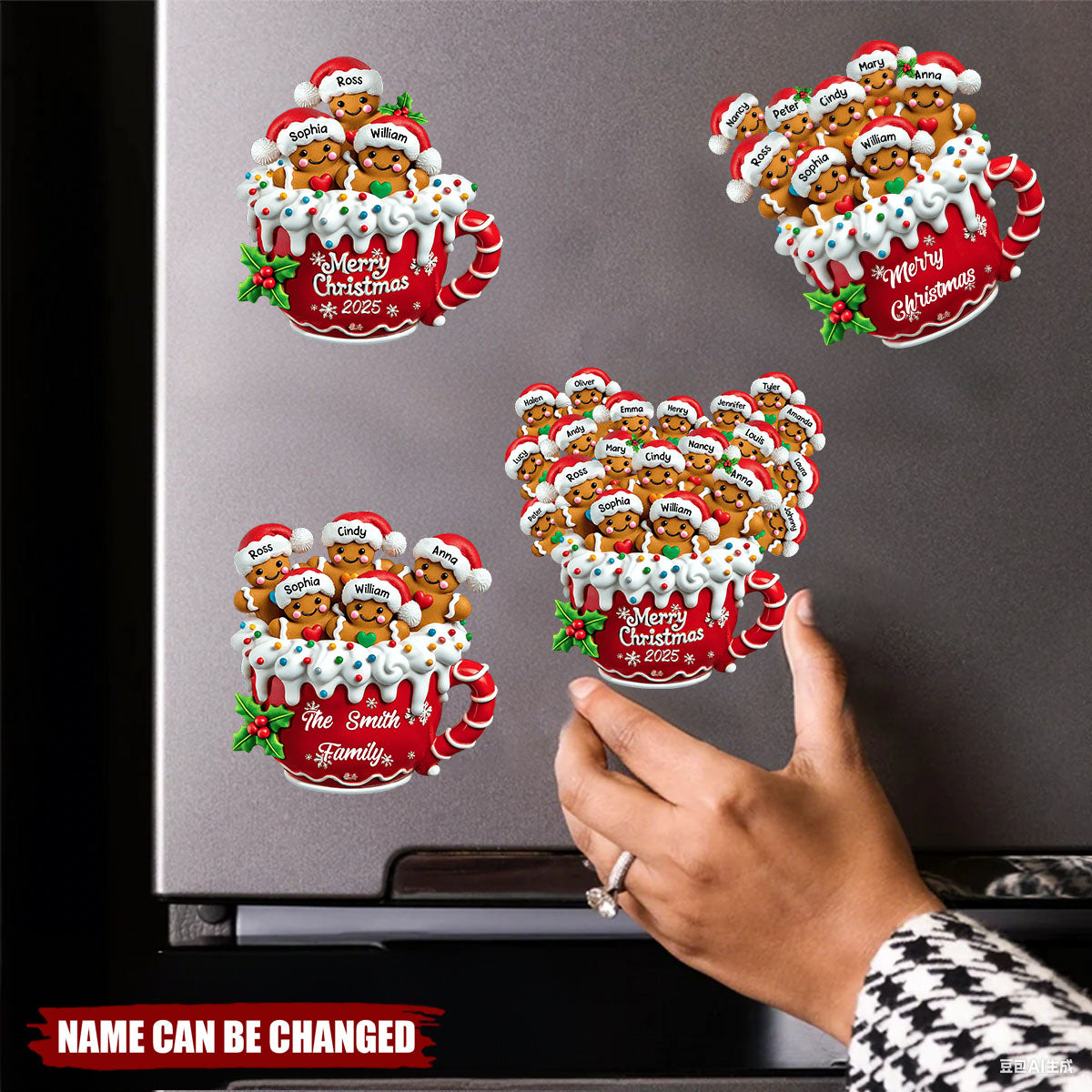 Personalized Gingerbread Family Acrylic Fridge Magnet With 2-20 Names Christmas Touch To Your Kitchen & Refrigerator