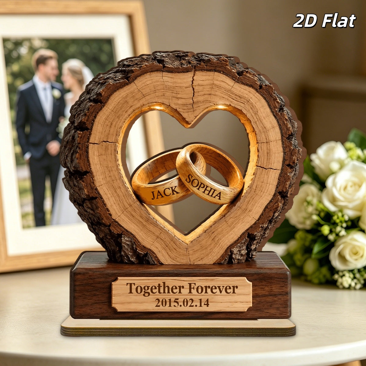 Personalized Together Forever Wooden Plaque With Names - Anniversary Wedding Gift For Couples