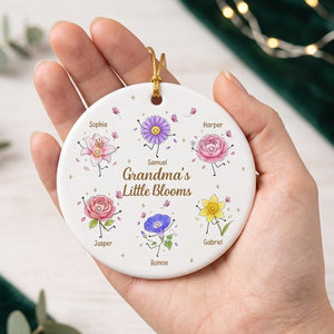 Personalized Smiling Floral Ceramic Ornament With Grandma's Little Blooms | Unique Gift For Grandma