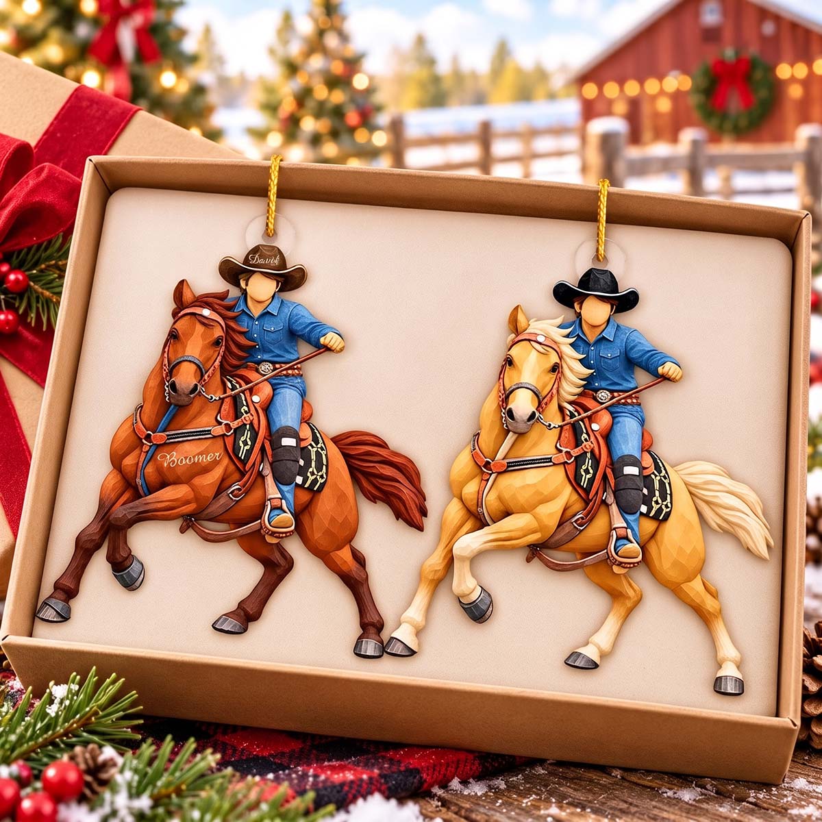 Personalized Cowboy Riding Horse Acrylic Ornament Christmas Gift For Horse Lovers Cowboys