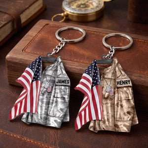 Personalized Military Uniform American Flag Acrylic Keychain | Gift For Veteran Soldier Military Family