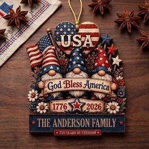 Personalized Patriotic Gnomes Wooden Ornament | Best Christmas Family Gift