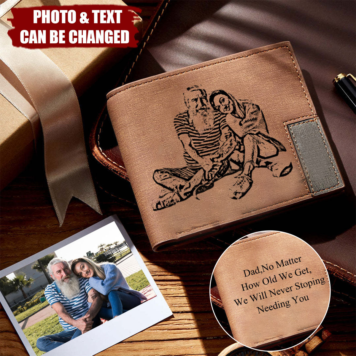 Custom Photo Engraved Personalized Wallets, Gifts For Men Gift For Father's Day