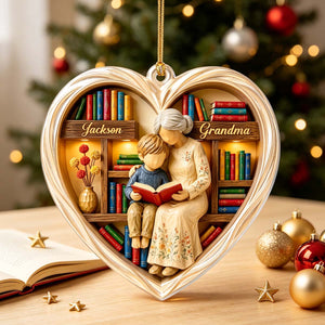 Personalized Grandma & Grandkid Reading Acrylic Ornament | Warm Christmas Gift