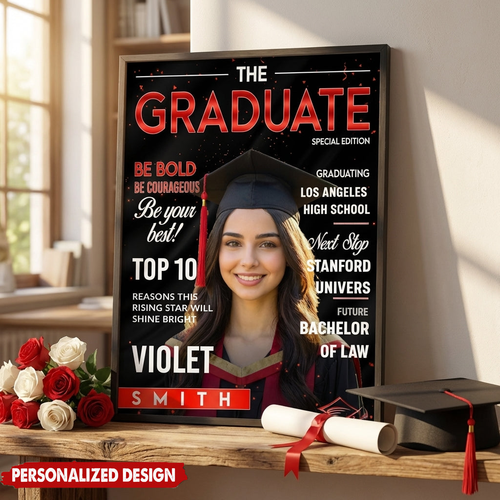 Personalized Graduation Photo Magazine Cover Poster With Text & Name | Graduate Season Gift For Class of 2026