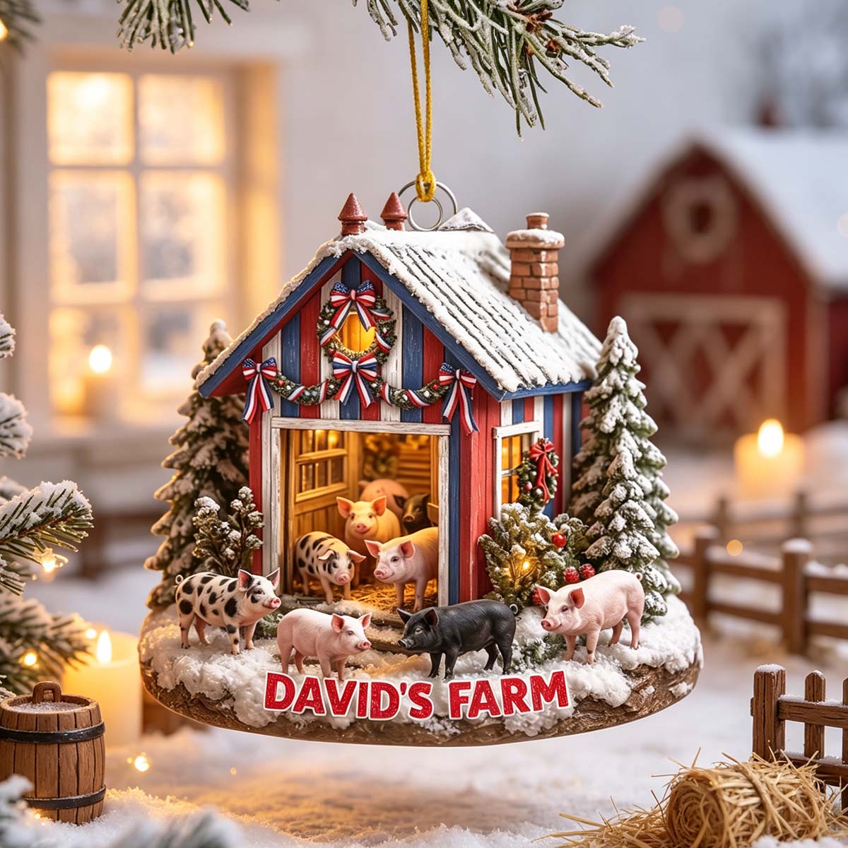 Warm Cozy Christmas Farm - Personalized Christmas Acrylic Ornament