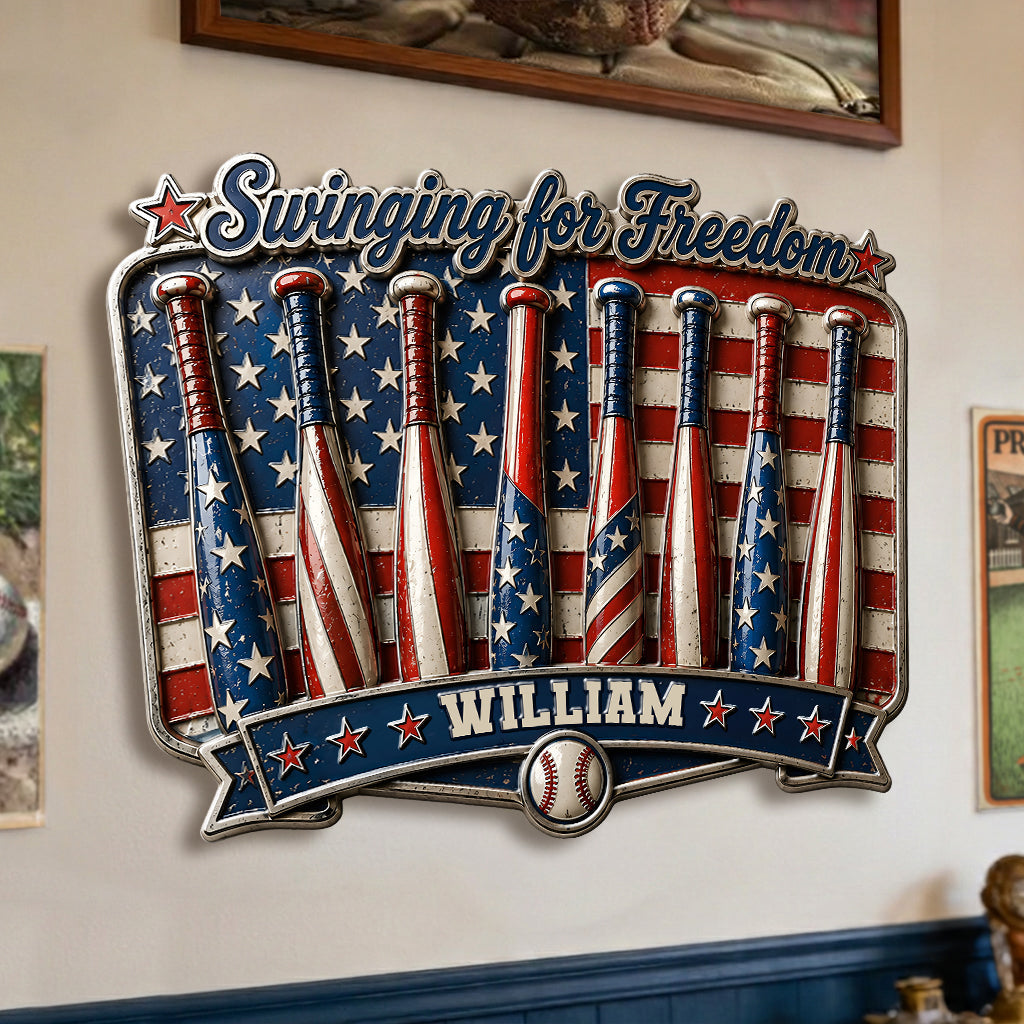 Personalized Play For Freedom Baseball Metal Sign | America 250th Decor Gift