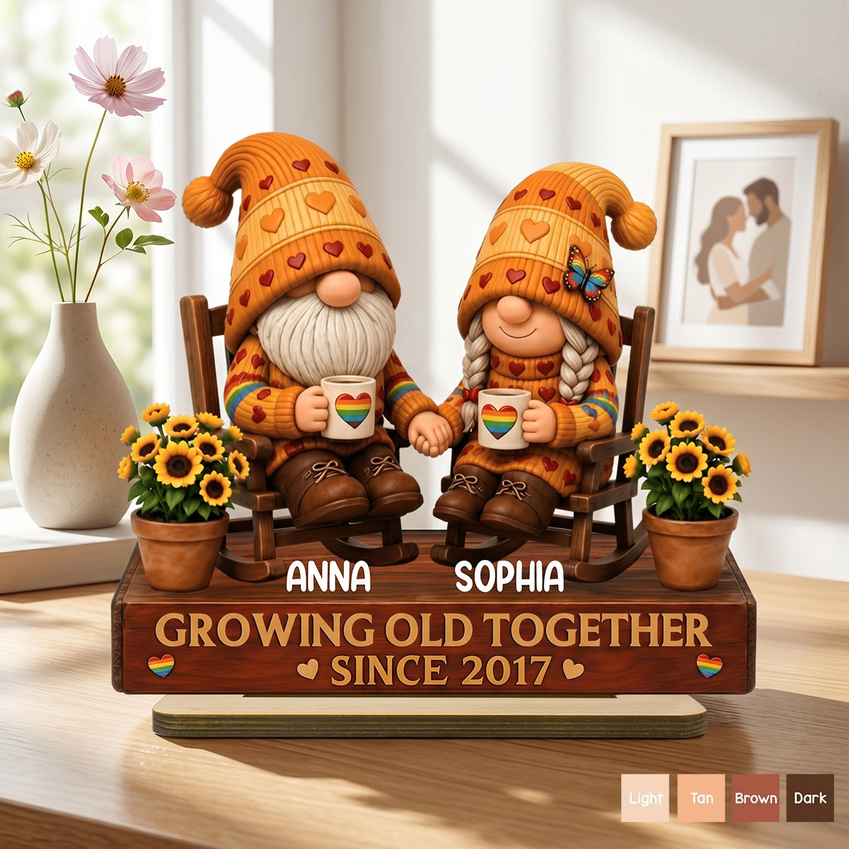 "Growing Old Together" Personalized LGBTQ Wooden Plaque - Custom Couple Gift for Pride Month