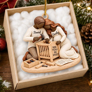 Expecting Parents Building Crib - Personalized Acrylic Ornament, New Mom Dad Christmas Gift